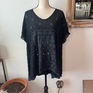 Johnny Was all black embroidered tunic top